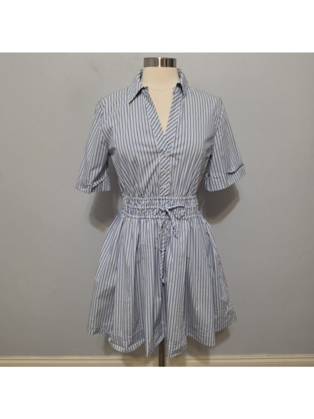 Veronica Beard Susan Stripe Mini Shirtdress Blue Fit Flare Size 8 - Picture 10 of 10